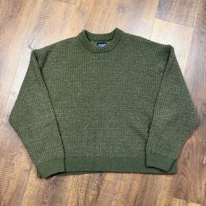 Abercrombie & Fitch Mens L Green Waffle Knit Crewneck Sweater Fuzzy Textured
